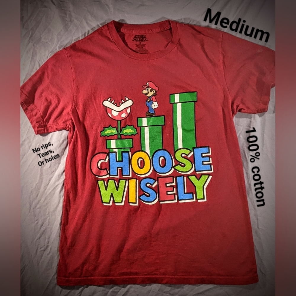 Red Mario Choose Wisely Super Nintendo T-shirt SZ Medium